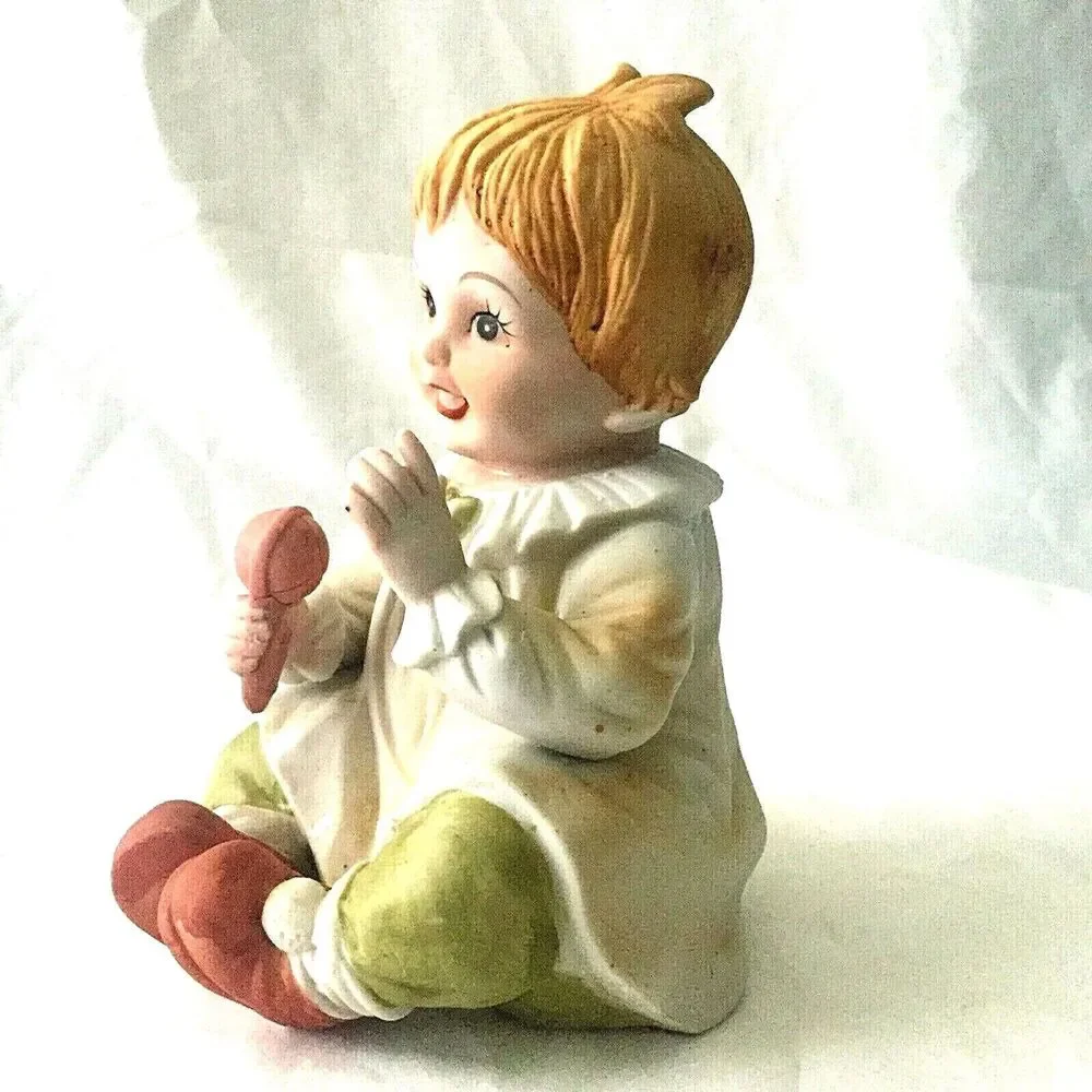 Royal Crown Baby Girl Vintage Porcelain Bisque Figurine Piano Child Angel